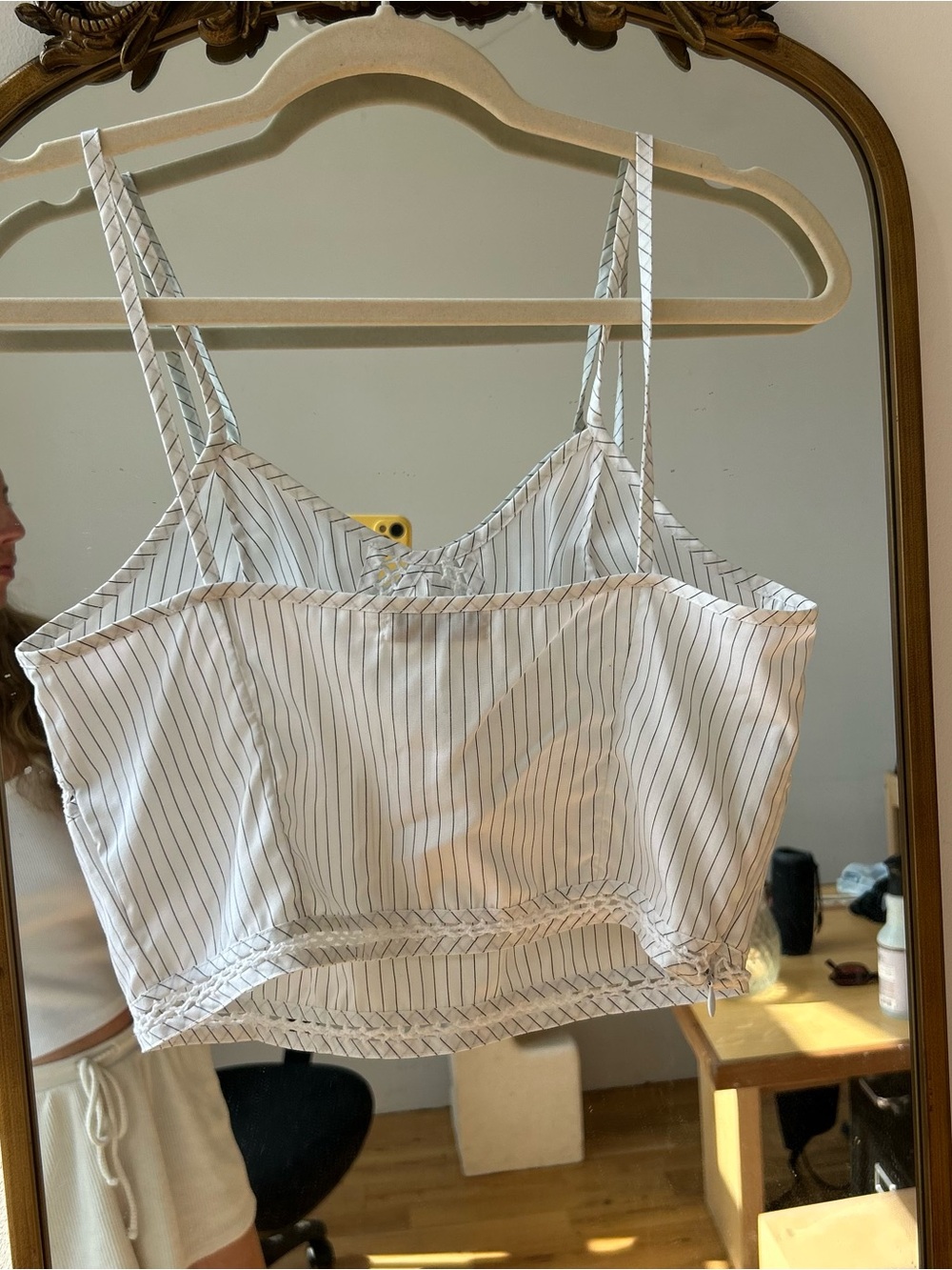 Handmade Reworked Striped Crochet-Trim White Tank - Picture 4 of 5